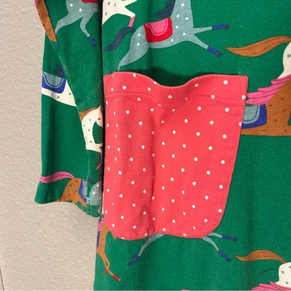Mini Boden Horse Print Tunic Dress Green Cotton Sz 8-9Y